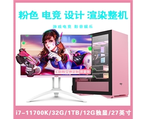 【i7-11700K整機】酷睿i7-11700K/32G內存/1TB固態(tài)/12G獨顯/27寸顯示器 粉色電競設計游戲整機